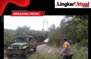 “Sigap Atasi Pohon Tumbang, Polsek Tigabinanga Bersama Warga Bersihkan Jalan Raya”