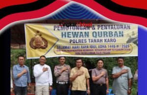 Polres Tanah Karo Kurban 2 Ekor Sapi Dan 1 Ekor Kambing Di Masjid Husnul Khotimah