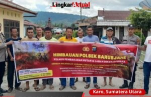 Polsek Barusjahe Himbau Warga dan Pasang Spanduk “STOP Pembakaran Hutan dan Lahan” di Desa Pertumbuken