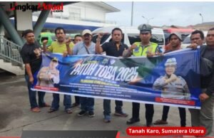Aiptu Sudarmono Sosialisasikan Tertib Lalu Lintas di Terminal Kabanjahe dalam Rangka Operasi Patuh Toba 2025
