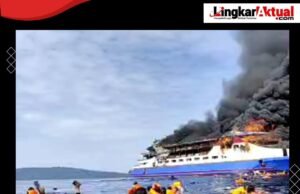 Kapal Motor (KM) Barcelona Terbakar Hebat di Perairan Pulau Talise Minahasa Utara