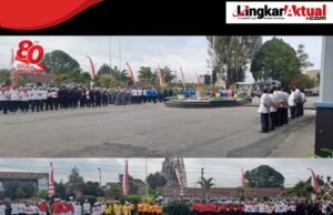 Polres Tanah Karo Meriahkan Gerak Jalan Sambut HUT RI ke 80 di Kab. Karo
