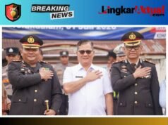 Bupati Nias Selatan Sokhiatulo Laia, menghadiri peringatan Hari Ulang Tahun (HUT) Bhayangkara ke-80 tahun 2026