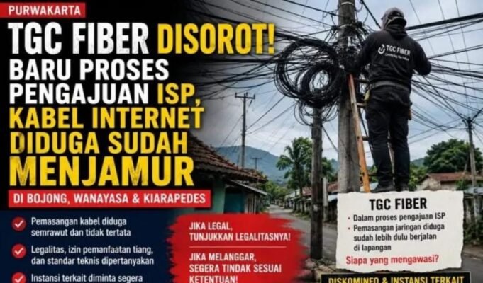 Apakah Diskominfo Purwakarta Mengetahui, TGC Fiber Disorot!! Baru Proses Pengajuan ISP, Kabel Internet Diduga Sudah Menjamur di Purwakarta