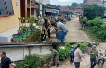 Polsek Munte Bersama Warga Gotong Royong Bersihkan Jalan dan Saluran Parit