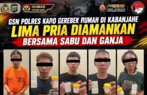 GSN Polres Karo Gerebek Rumah di Kabanjahe, Lima Pria Diamankan Bersama Sabu dan Ganja