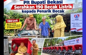 Plt Bupati Bekasi Serahkan 190 Becak Listrik kepada Penarik Becak